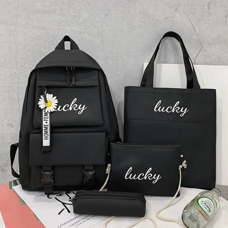 Harajuku 4pcs/set High School Backpack, Large Capacity, Mochilas