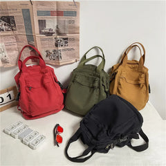 Canvas School Bag Large Capacity Khaki Backpack