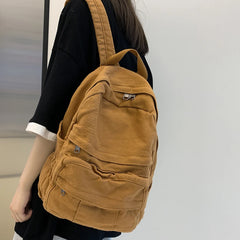 Canvas Backpack Large Capacity Khaki College Teen Computer Bag