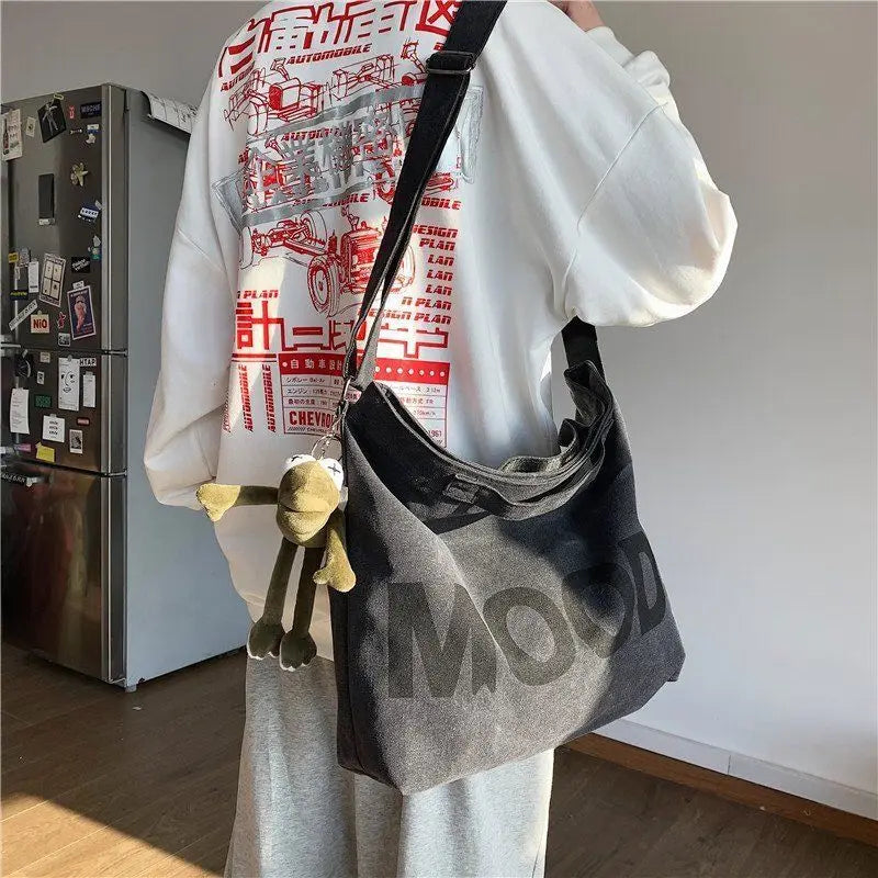 Japanese Style Canvas Messenger Bag Large Capacity School Shoulder Bag
