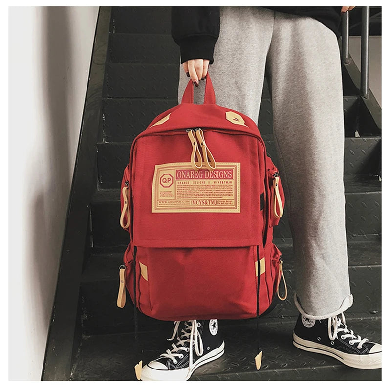 Canvas School Laptop Backpack for Teenage Girls