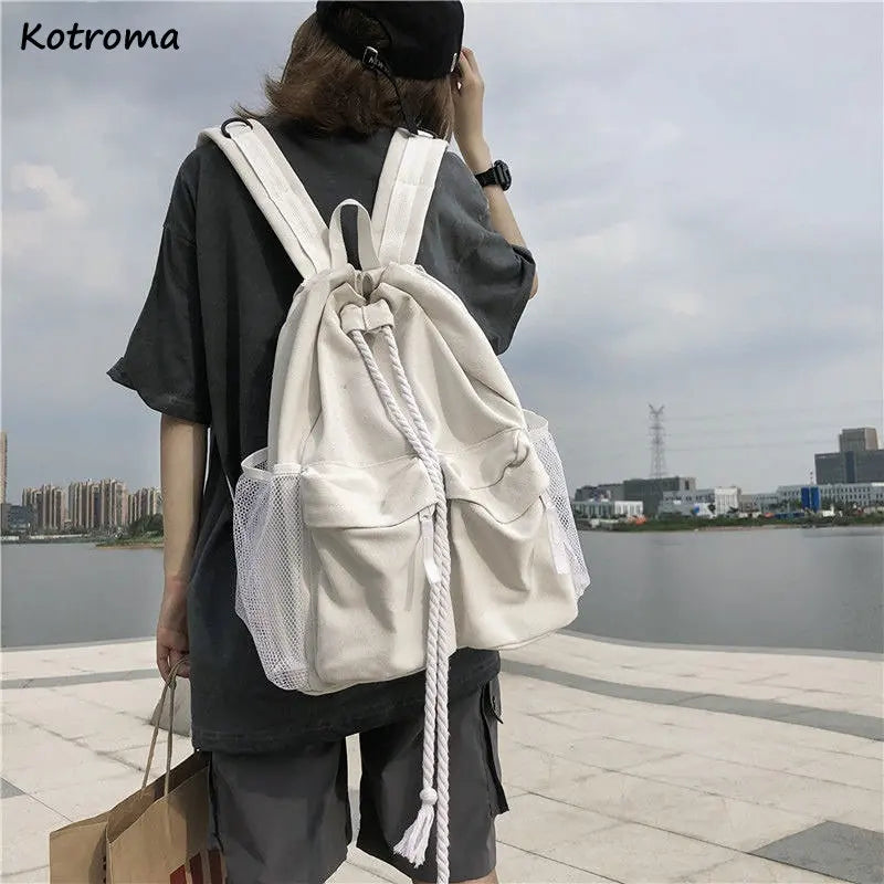 Canvas Backpack Student College Book Bag Large Capacity Rucksack