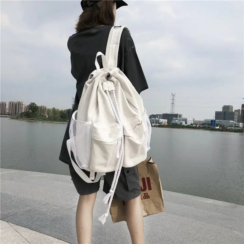 Canvas Backpack Student College Book Bag Large Capacity Rucksack