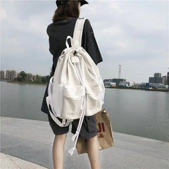 Canvas Backpack Student College Book Bag Large Capacity Rucksack