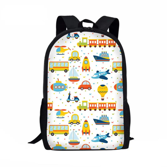 Boys Cartoon Car Airplane Pattern Backpack Schoolbag