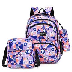Teen Girls Boys School Backpack Set Large Capacity Geometry Printing Rucksack
