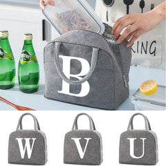 School Dinner Lunch Bags Letter Print Child Canvas Thermal Tote Organizer
