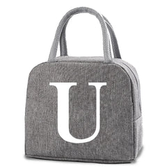 School Dinner Lunch Bags Letter Print Child Canvas Thermal Tote Organizer