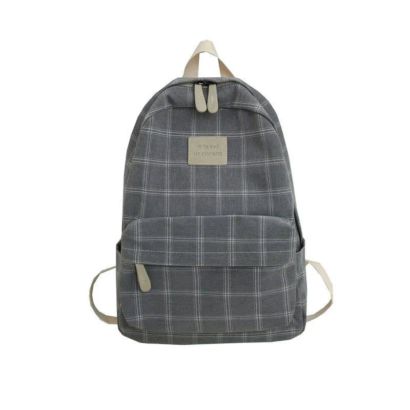 School Grid Pattern Canvas Girls Large Capacity Backpack