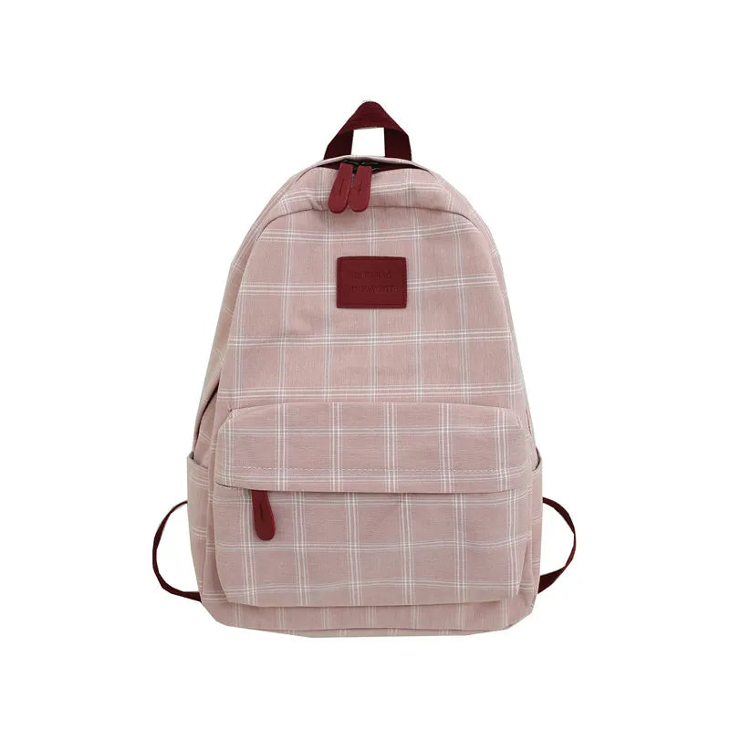 School Grid Pattern Canvas Girls Large Capacity Backpack