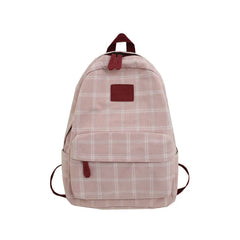 School Grid Pattern Canvas Girls Large Capacity Backpack