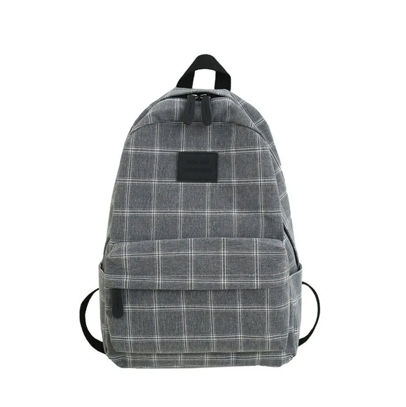 School Grid Pattern Canvas Girls Large Capacity Backpack