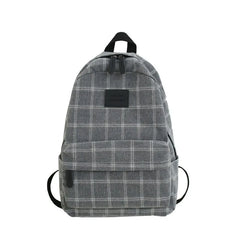 School Grid Pattern Canvas Girls Large Capacity Backpack