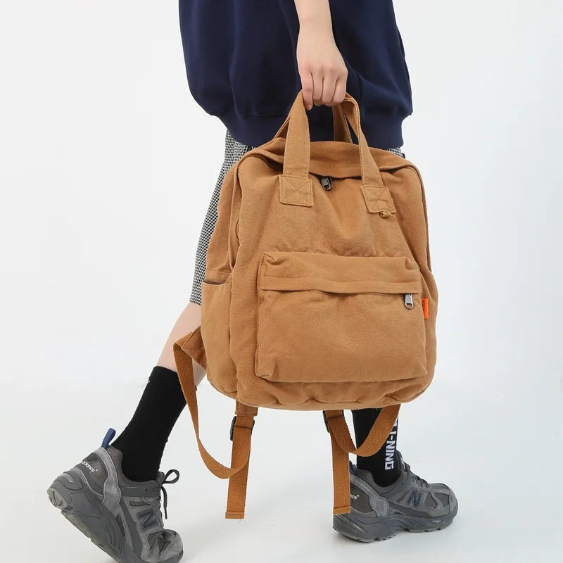 Canvas School Shoulder Bag for Student Large Capacity Backpack
