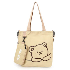 Girls Canvas Bear Print Shoulder Bag for Teen