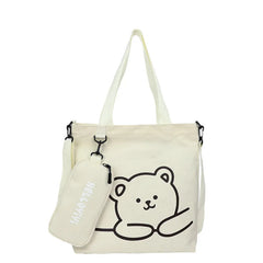 Girls Canvas Bear Print Shoulder Bag for Teen
