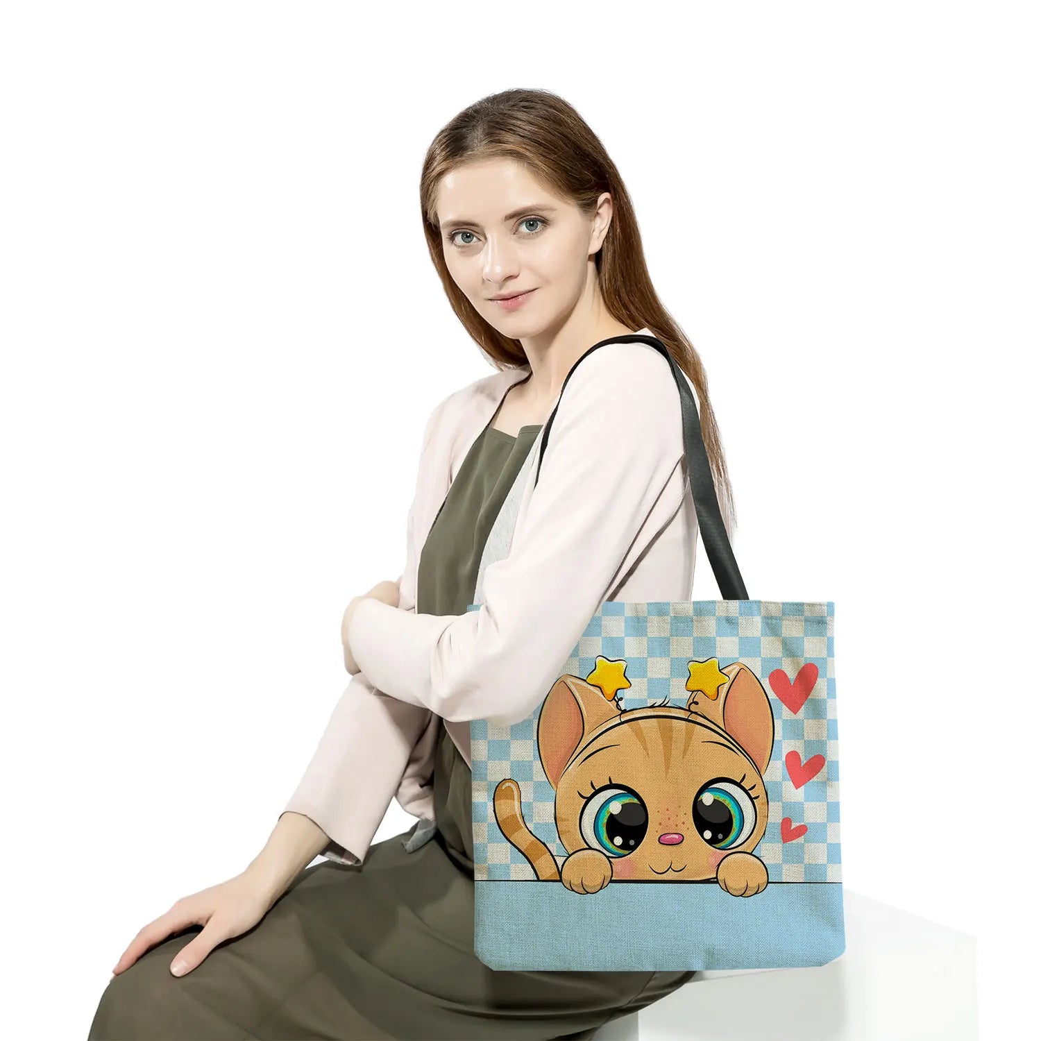 Cat Print Tote Bag School Teacher Gift Women's Shoulder Bag Lovely Animal