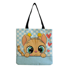 Cat Print Tote Bag School Teacher Gift Women's Shoulder Bag Lovely Animal