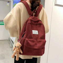 Corduroy Backpack for Women High School Students