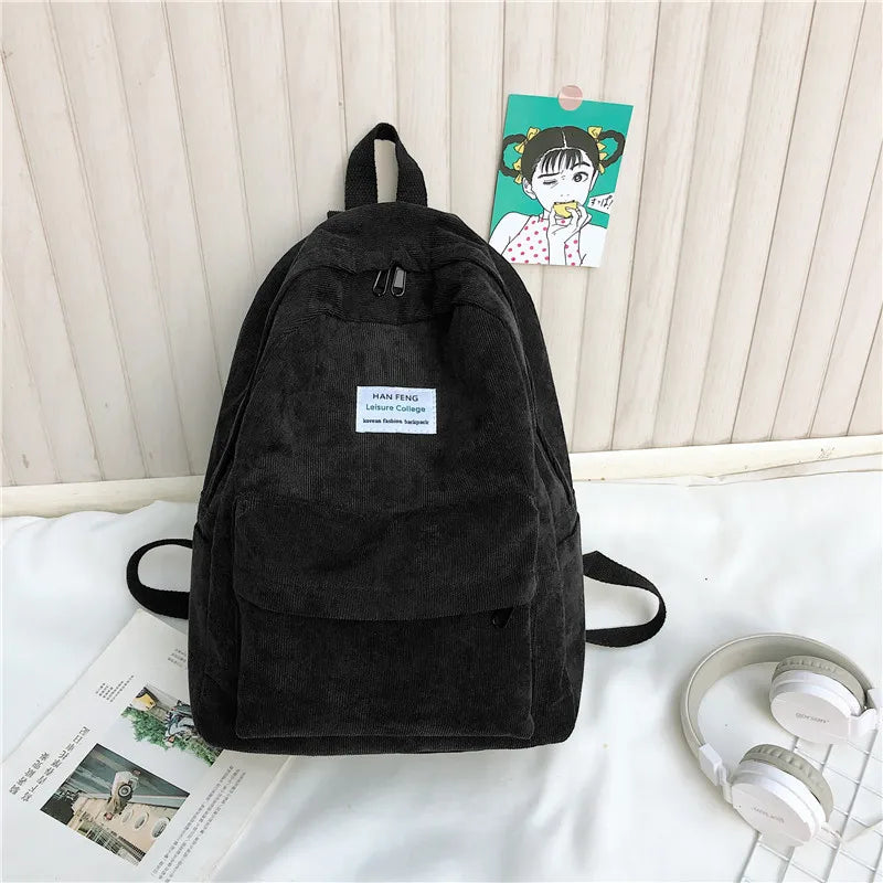 Corduroy Backpack for Women High School Students