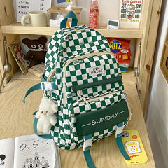Girls Schoolbag High Appearance Level Large Capacity Grid Laptop Book Backpack