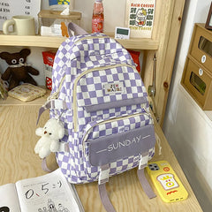Girls Schoolbag High Appearance Level Large Capacity Grid Laptop Book Backpack