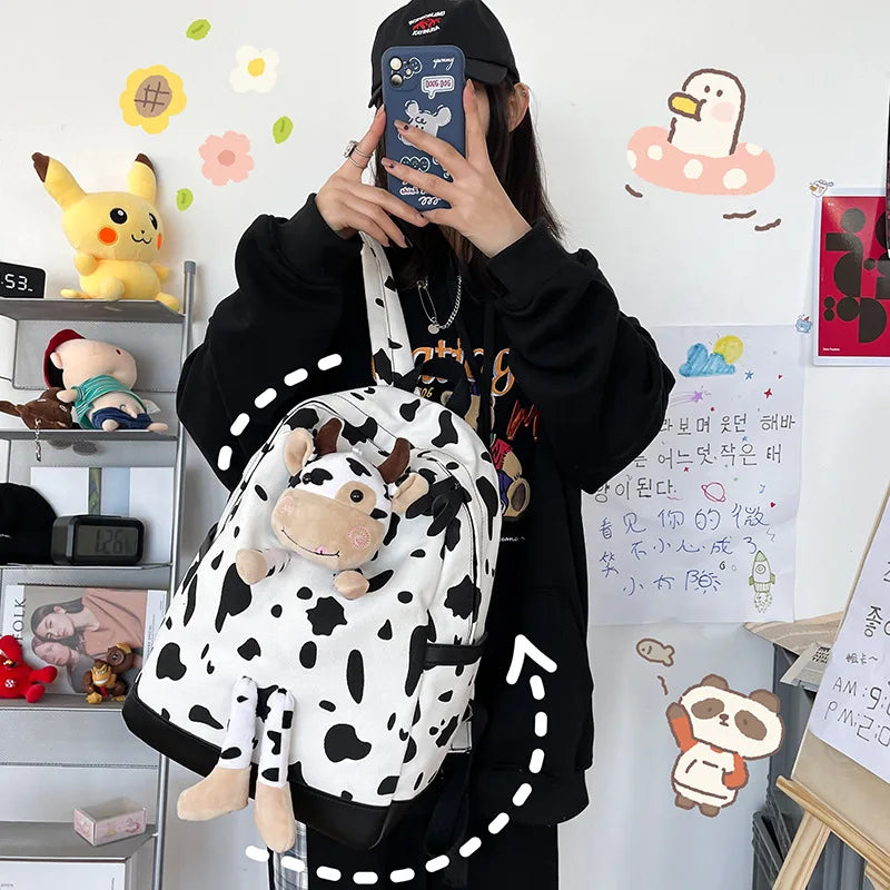 Cow Pattern Schoolbag Girl Style Harajuku Backpack