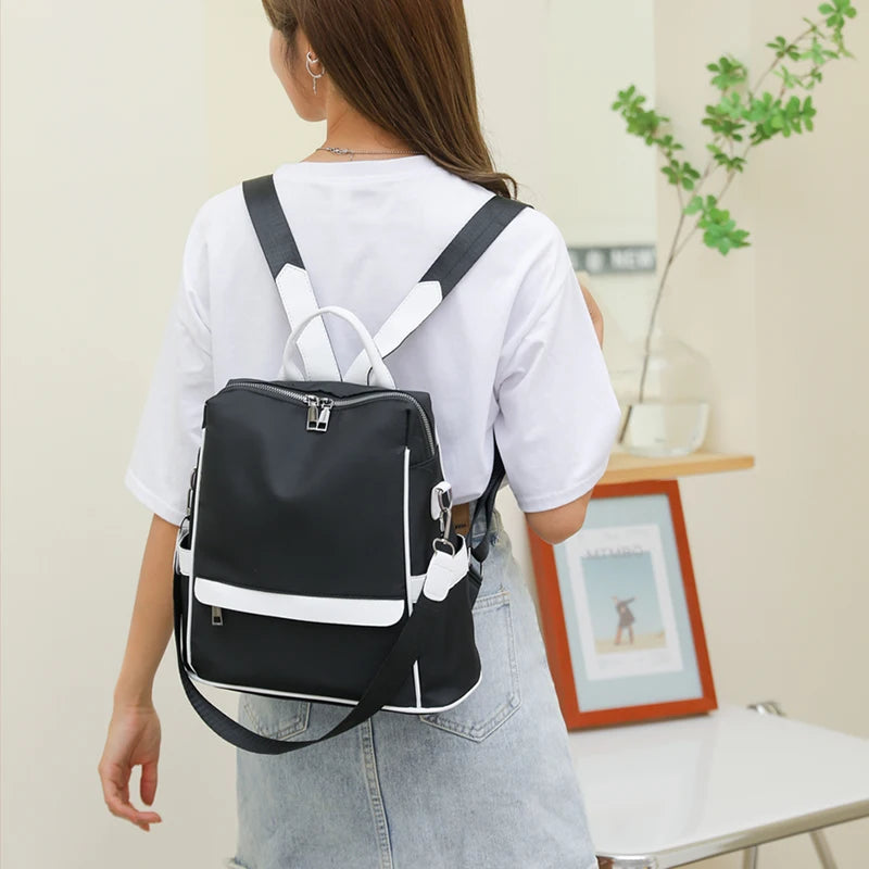 Teen Girls Solid Bookbag Waterproof Nylon Women Backpack