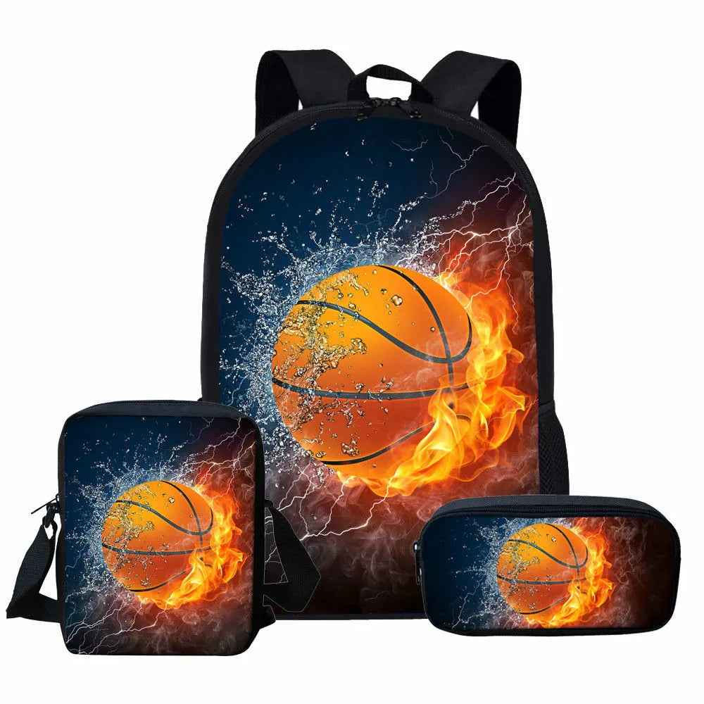 Boys Basketball Print School Backpack Set 3Pcs
