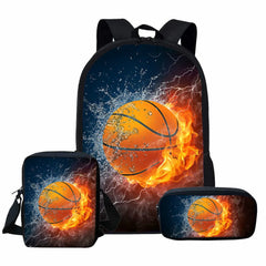 Boys Basketball Print School Backpack Set 3Pcs