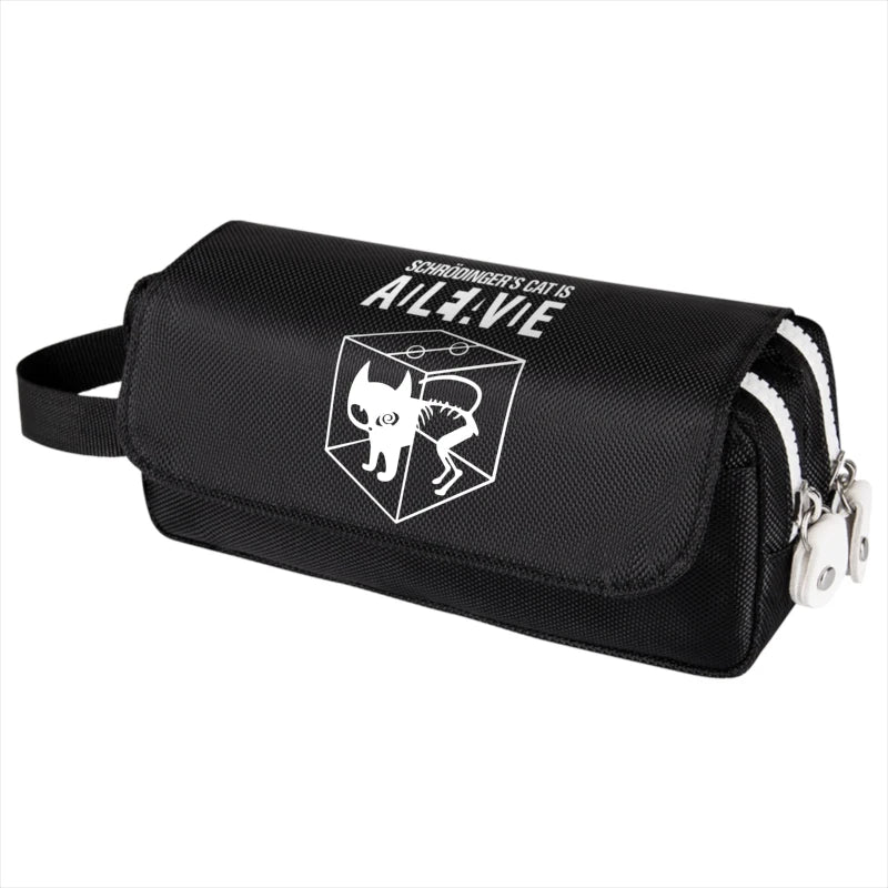 Schrodingers Cat Print Pencil Case Anime Cartoon Cosmetic Bag