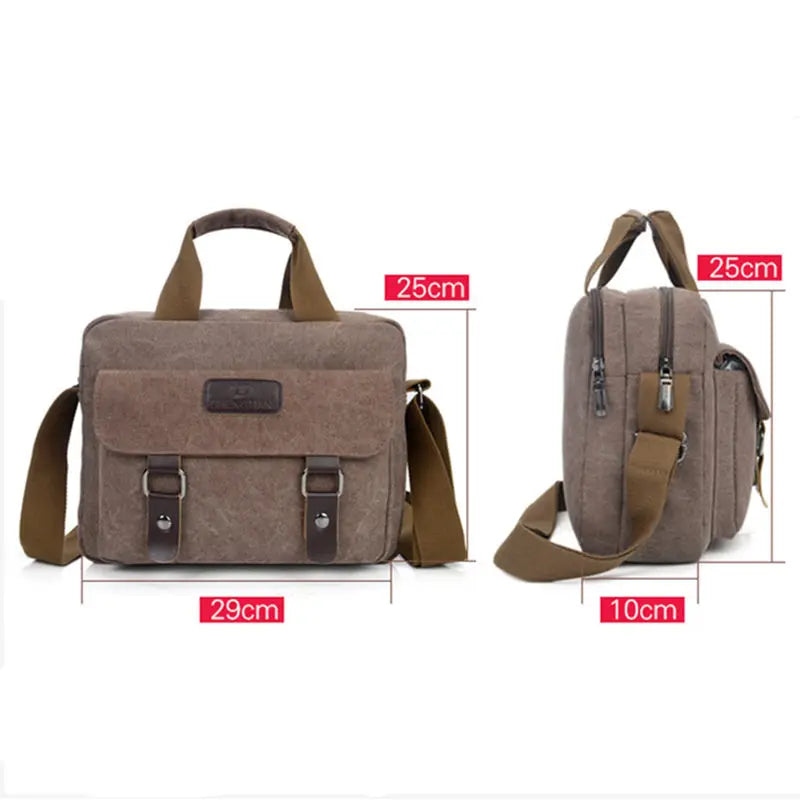 Scione Men's Canvas Briefcase Bag Retro Shoulder Multifunctional Messenger Bag
