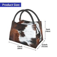 Highland Cow Cowhide Thermal Lunch Bag Insulated Animal Hide Leather Food Box