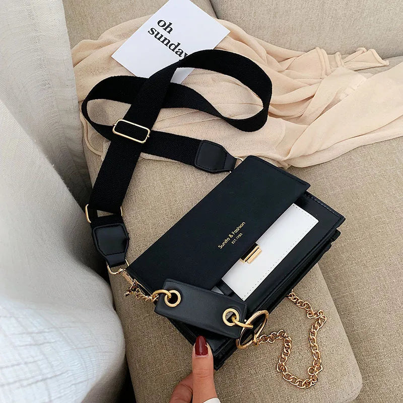Leather Crossbody Bag Chain Messenger Shoulder Purse