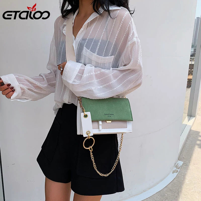 Leather Crossbody Bag Chain Messenger Shoulder Purse