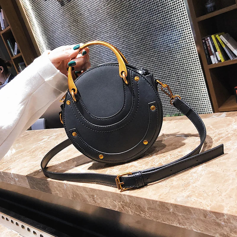 Round Crossbody Bag Women Handbag Rivet Shoulder Messenger Bag