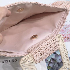 Flower Embroidery Bamboo Rattan Straw Bag Tassel Hand-woven Handbag