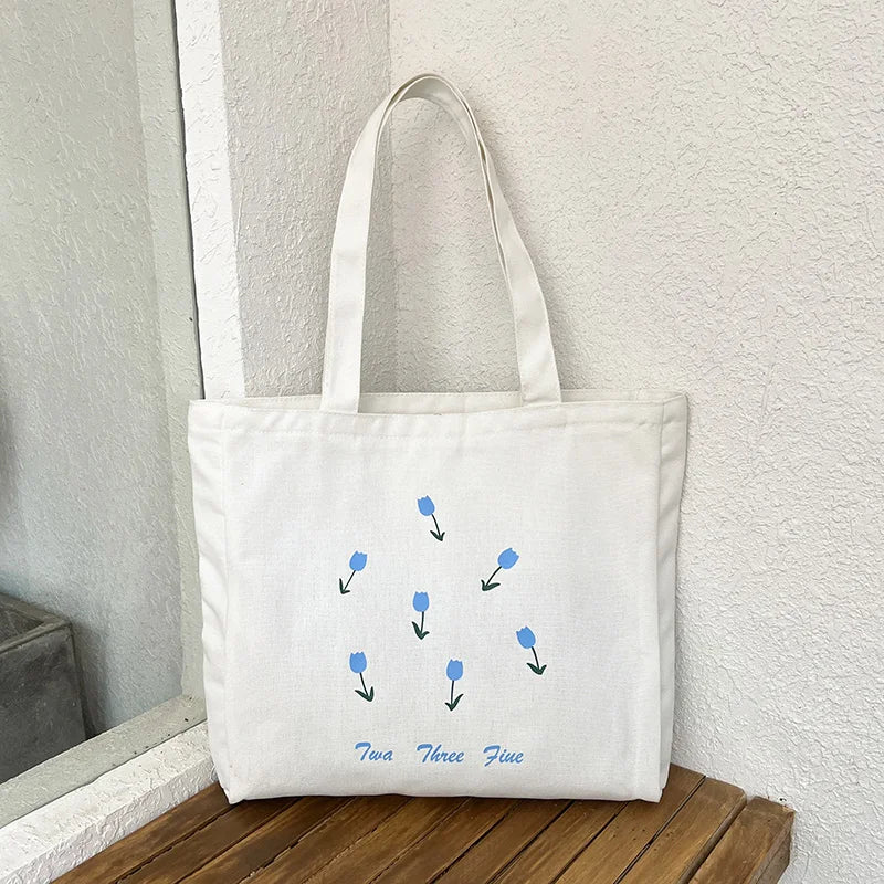 Harajuku Brother Canvas Bag Small Flower Large Capacity Shopping Bag