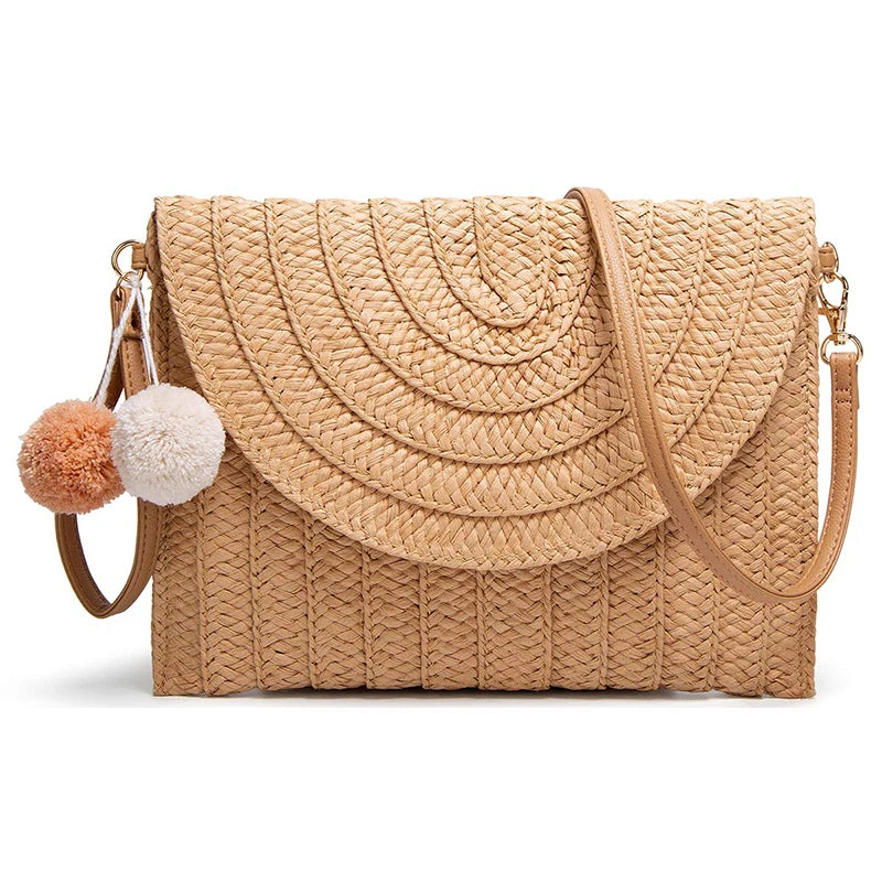 Sentiblos Straw Crossbody Shoulder Bag Envelope Purse Wallet