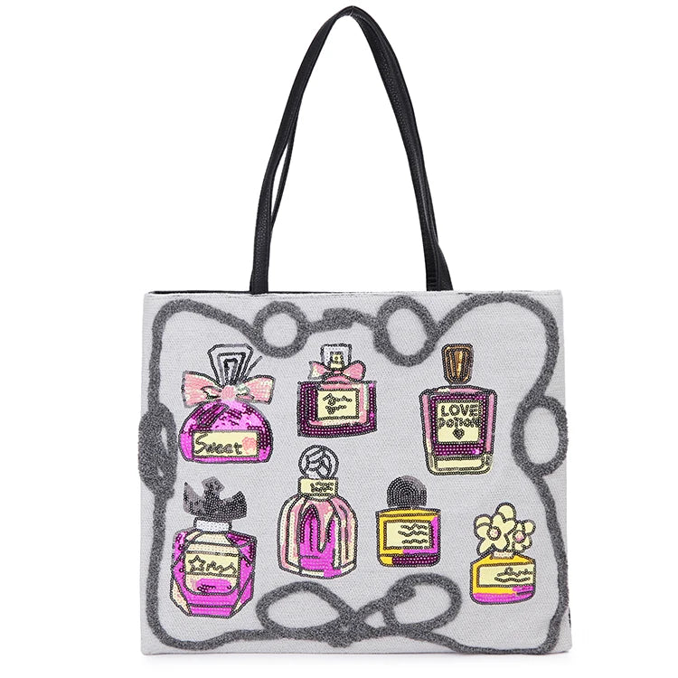 Sequin Embroidery Perfume Leather Tote Bag Shoulder Bag for Women