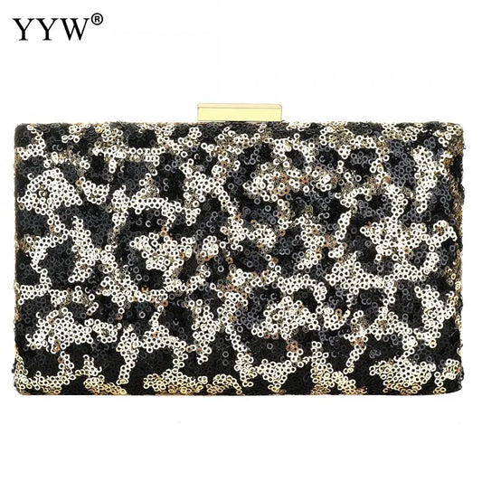 Leopard Sequin Box Clutch Bag Evening Party Crossbody Chain Vintage Crystal