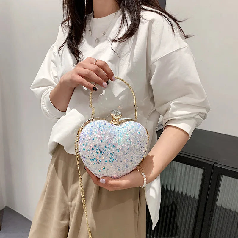 Sequin Evening Bag Top Handle Chain Crossbody Bag for Women
