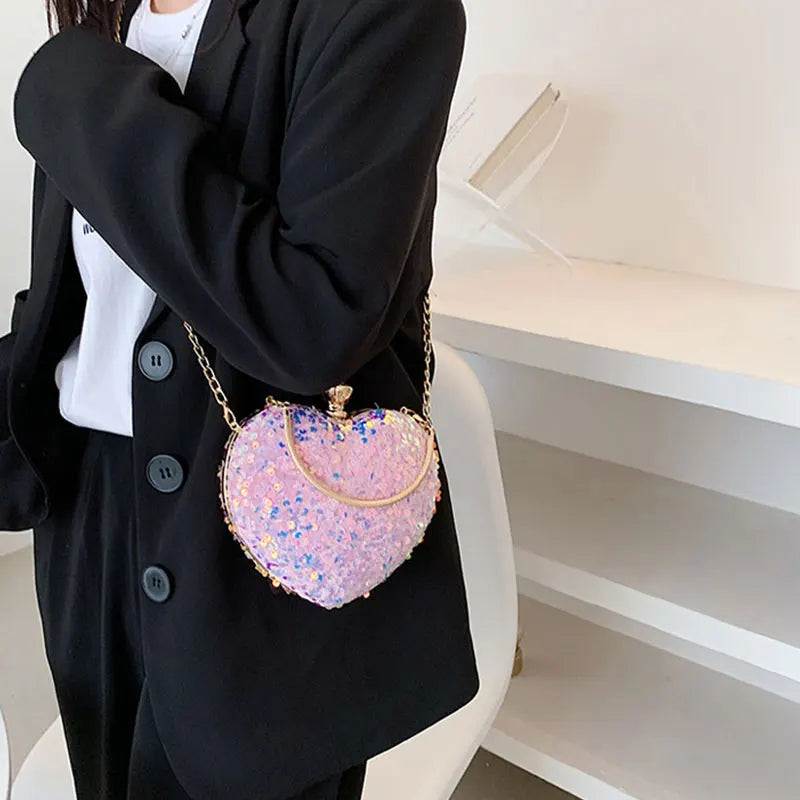 Sequin Evening Bag Top Handle Chain Crossbody Bag for Women