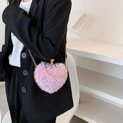 Sequin Evening Bag Top Handle Chain Crossbody Bag for Women