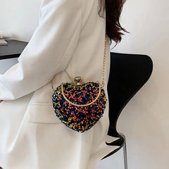 Sequin Evening Bag Top Handle Chain Crossbody Bag for Women
