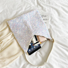 Sequin Shoulder Tote Glitter Bag with Leather Straps