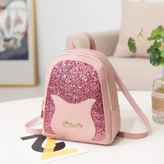 Sequin Women's Mini Backpack with Cat Decorative Messenger Shoulder Bag