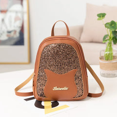 Sequin Women's Mini Backpack with Cat Decorative Messenger Shoulder Bag