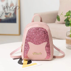 Sequin Women's Mini Backpack with Cat Decorative Messenger Shoulder Bag