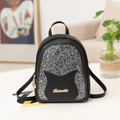 Sequin Women's Mini Backpack with Cat Decorative Messenger Shoulder Bag